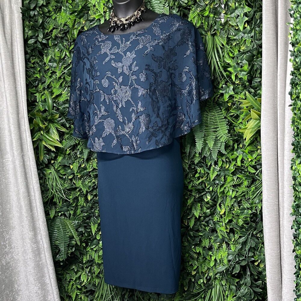 CONNECTED Dress Women 24W Green Cape Draped Sleeve Round Neckline‎ 2012